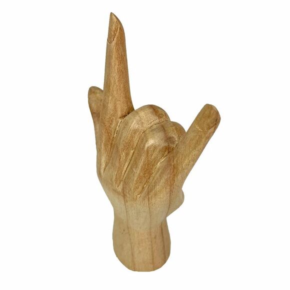 Carved Wooden Sign Language I Love You Hand Gesture Statue 7.75 Inches High - Picture 9 of 9